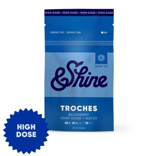 Blueberry Plus Troches – &Shine – Indica – 500mg THC / 100mg CBN [10pk]